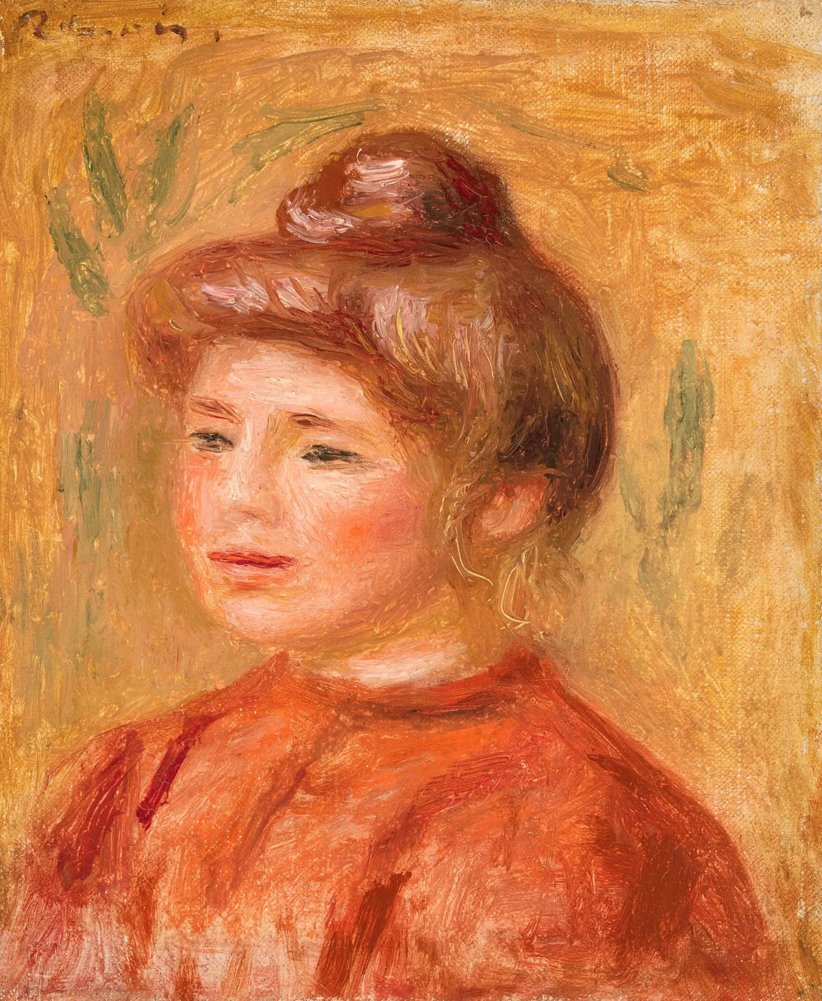 Buste de femme en rouge de Pierre-Auguste Renoir, portrait féminin lumineux