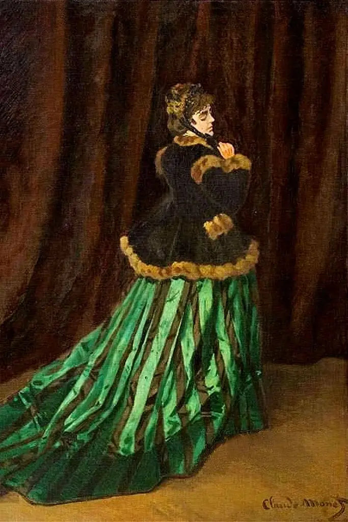 Claude Monet, Camille en robe verte, 1866 : portrait de Camille Doncieux en pied.