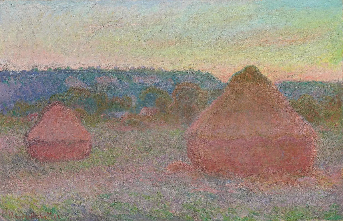 Deux meules au déclin du jour peintes par Claude Monet