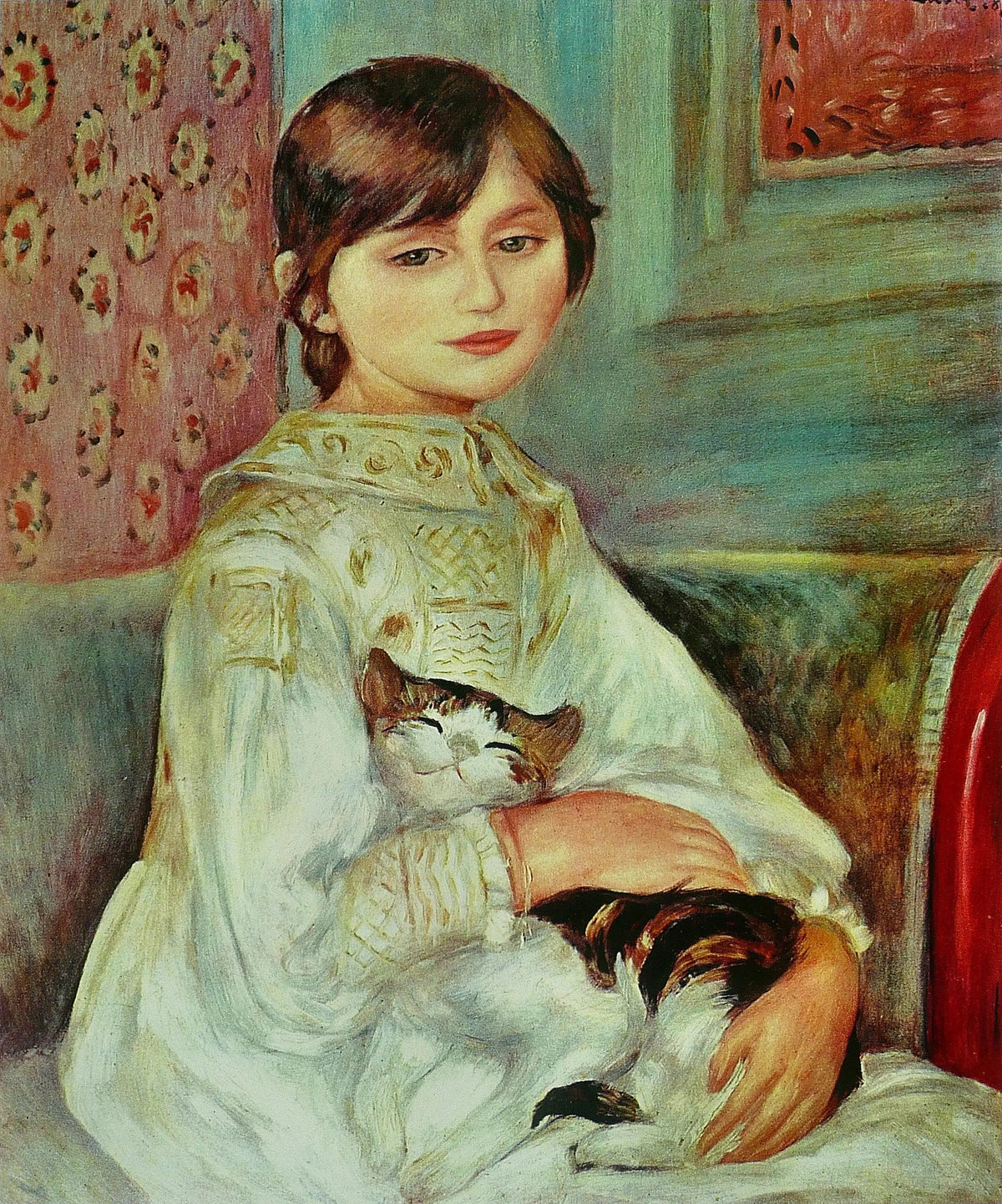 Julie Manet tenant son chat dans le portrait peint par Renoir en 1887