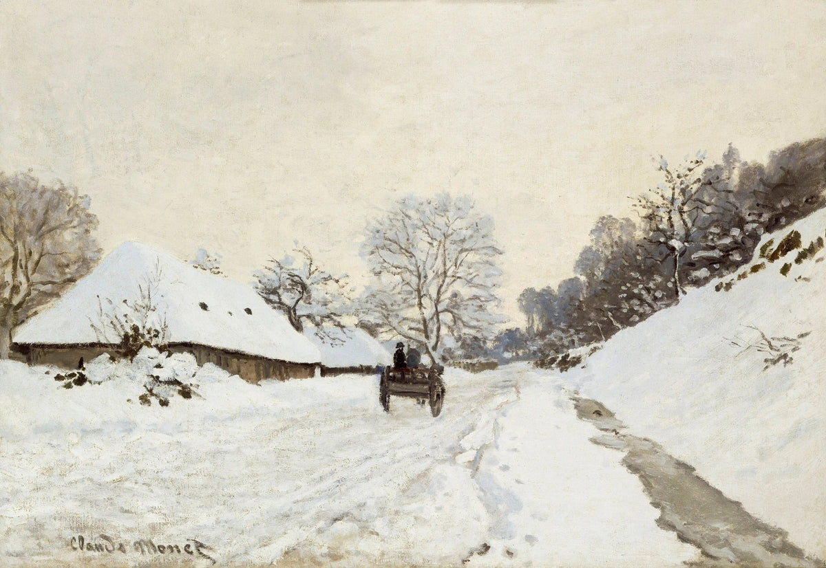 La Charrette, route sous la neige à Honfleur de Claude Monet