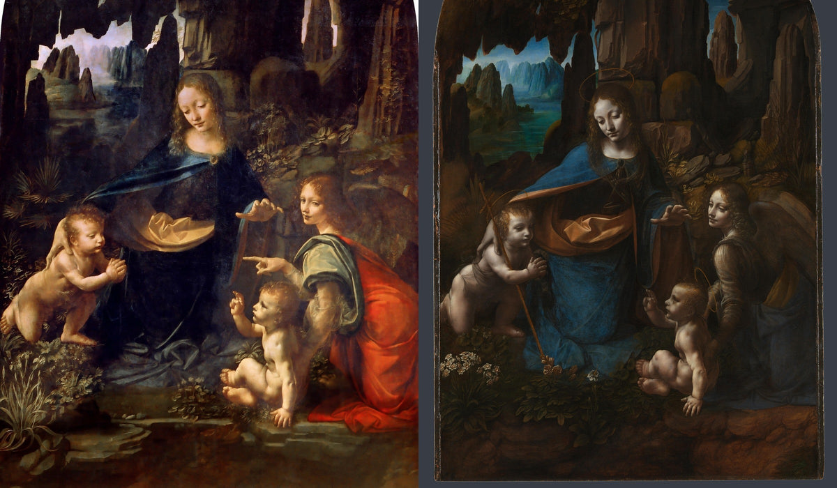 La Vierge aux rochers du Louvre et de Londres comparées côte à côte