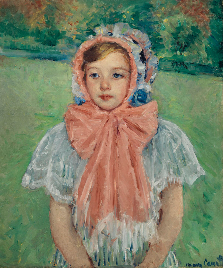 Fillette au bonnet noué d’un grand ruban rose - Mary Cassatt