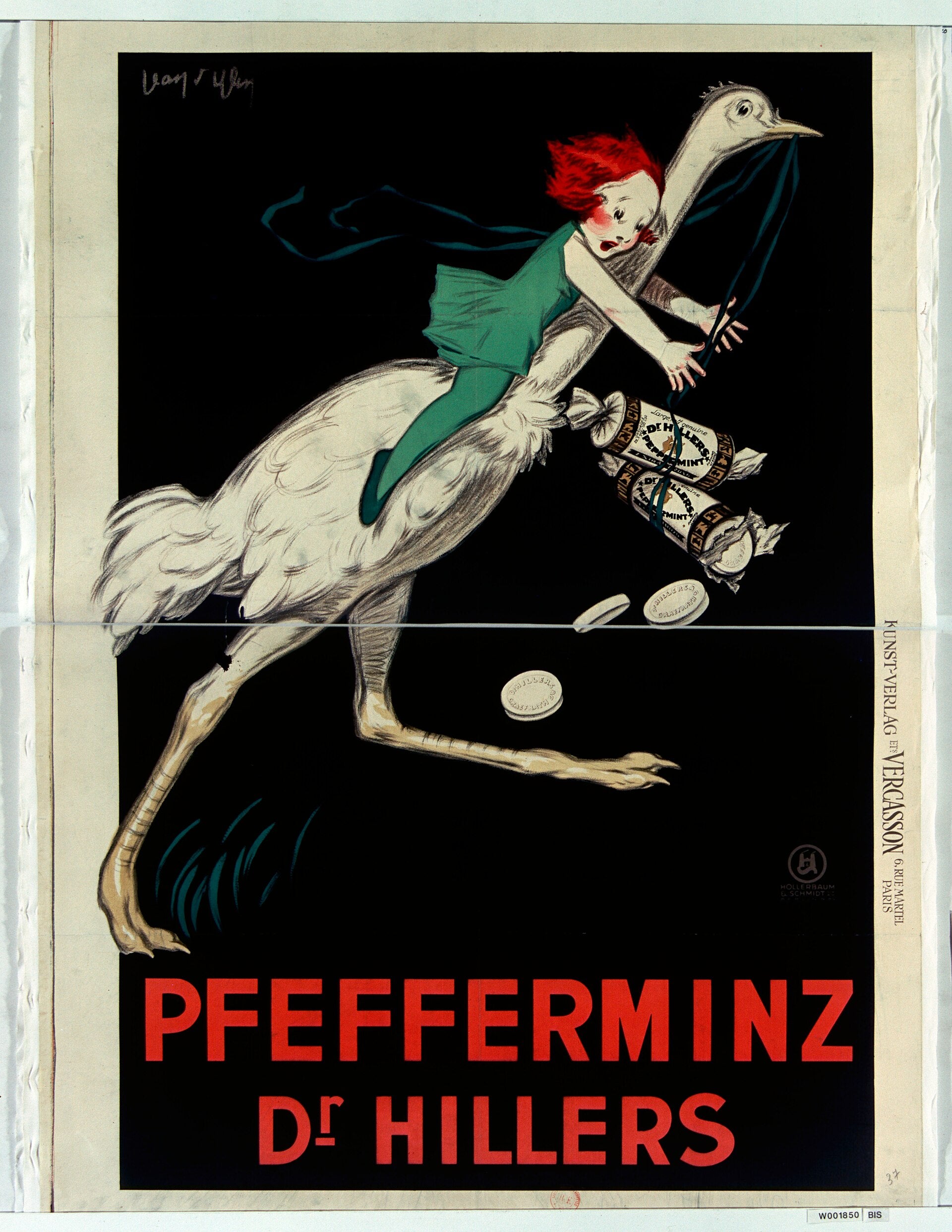 Pfefferminz Dr Hillers, Jean d’Ylen, 1927 — reproduction peinte à la main