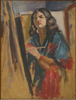 Autoportrait, Amrita Sher-Gil, Date non précisée par la NGMA, huile sur papier