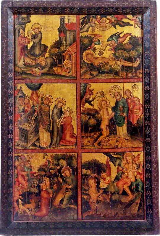 3 scènes de la vie de saint Gilles ; 3 scènes de la vie de sainte Marie-Madeleine (triptyque, volet droit extérieur) - Master Bertram