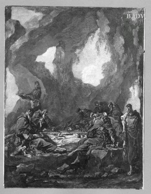 Des moines prennent un repas dans une grotte - Alessandro Magnasco image 1 copie de tableau peinte à la main