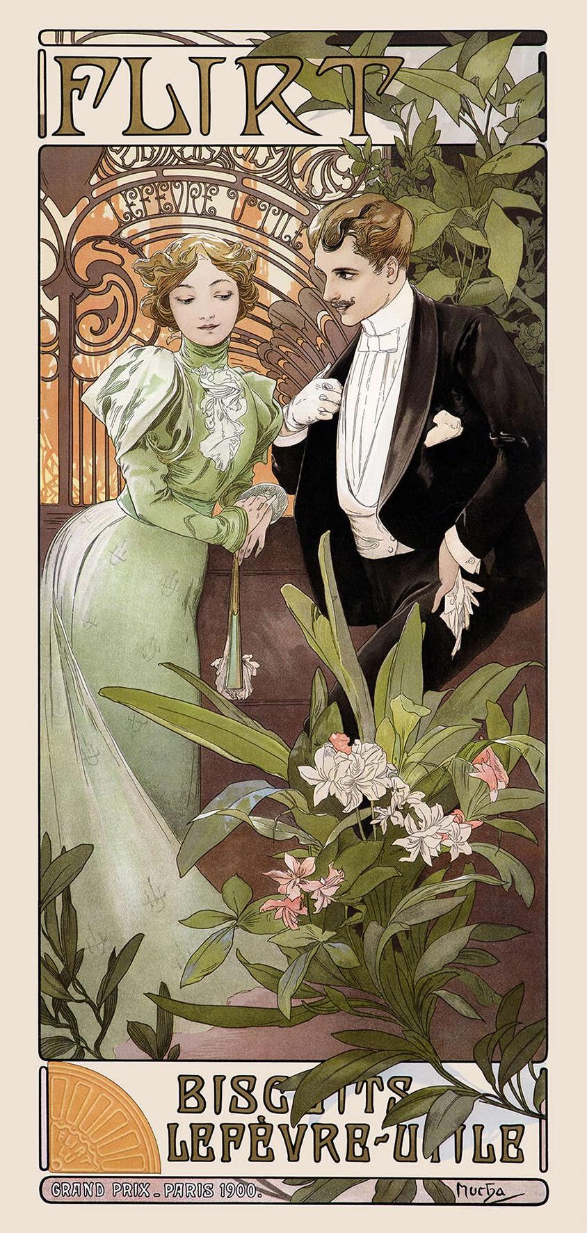 Flirt, biscuits Lefèvre-Utile - Alphonse Mucha