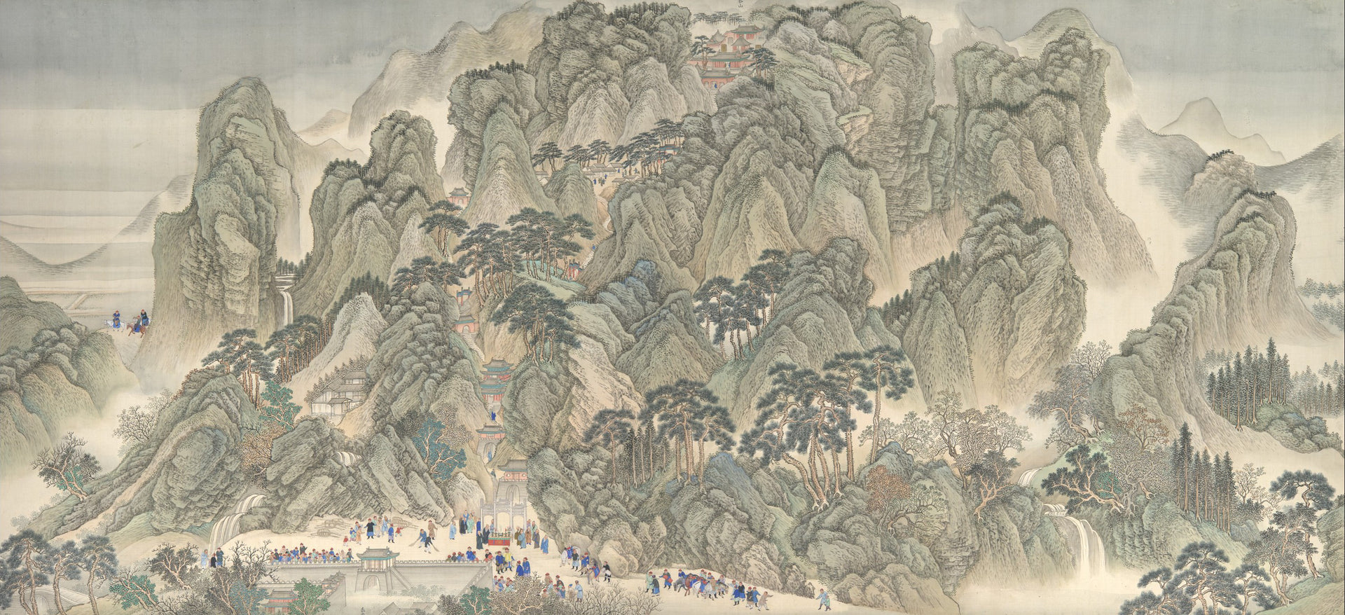 The Kangxi Emperor's Southern Inspection Tour, Scroll Three: Ji'nan to Mount Tai, Wang Hui, datable to 1698 — peinture chinoise