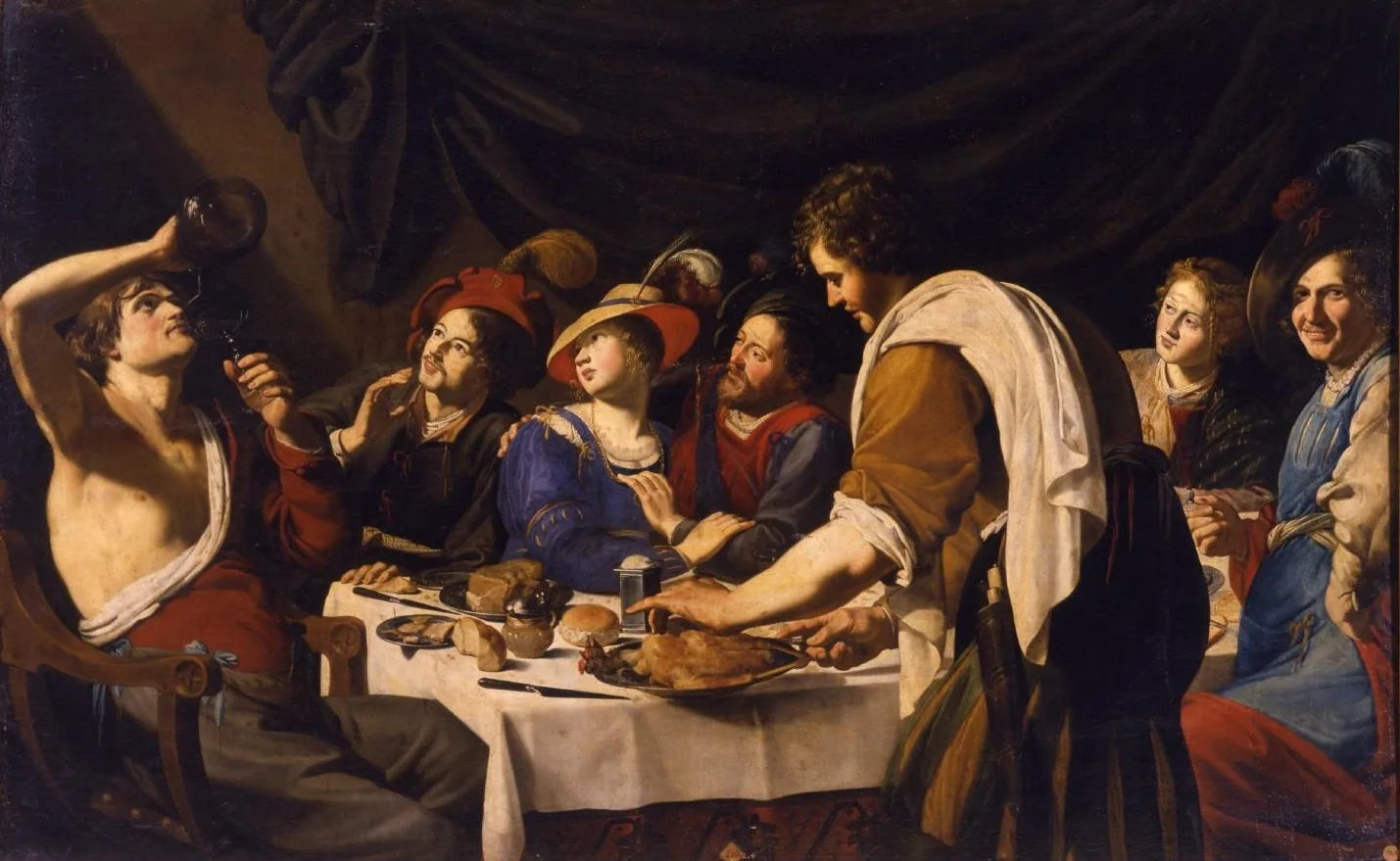 Scène de banquet - Bartolomeo Manfredi image 1 copie peinte à la main à l’huile