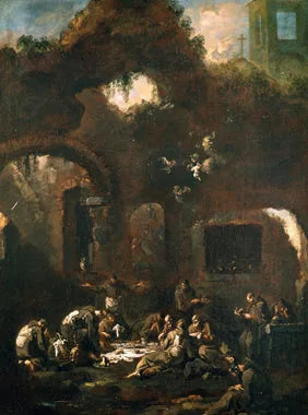 Capucins à table parmi des ruines - Alessandro Magnasco