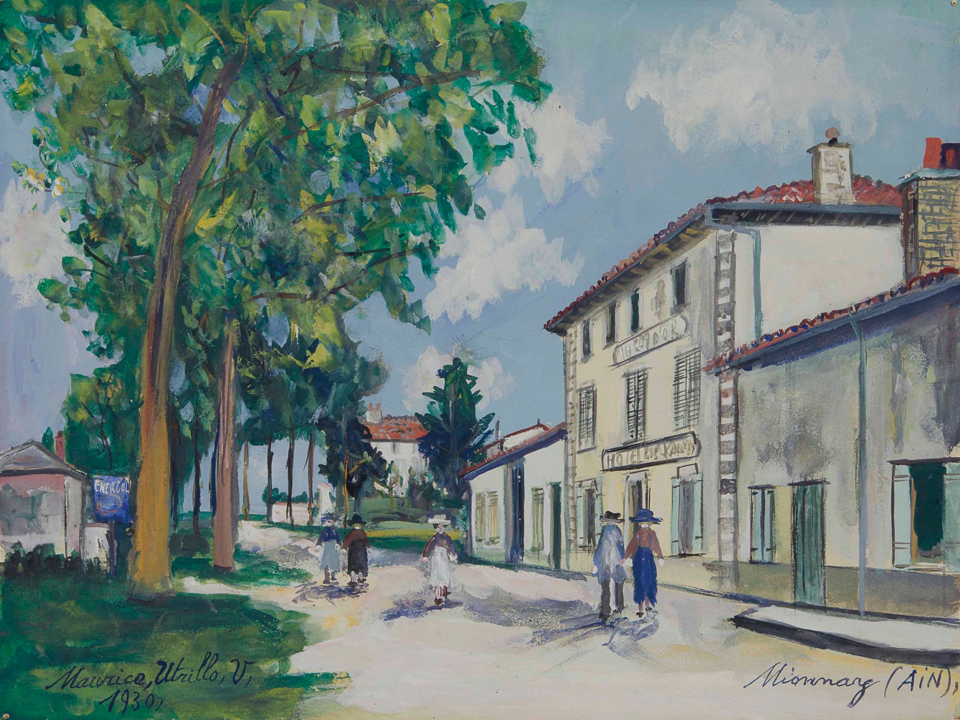 Hôtel du Lion d'Or, Vue du centre, Mionnay (Ain) - Maurice Utrillo