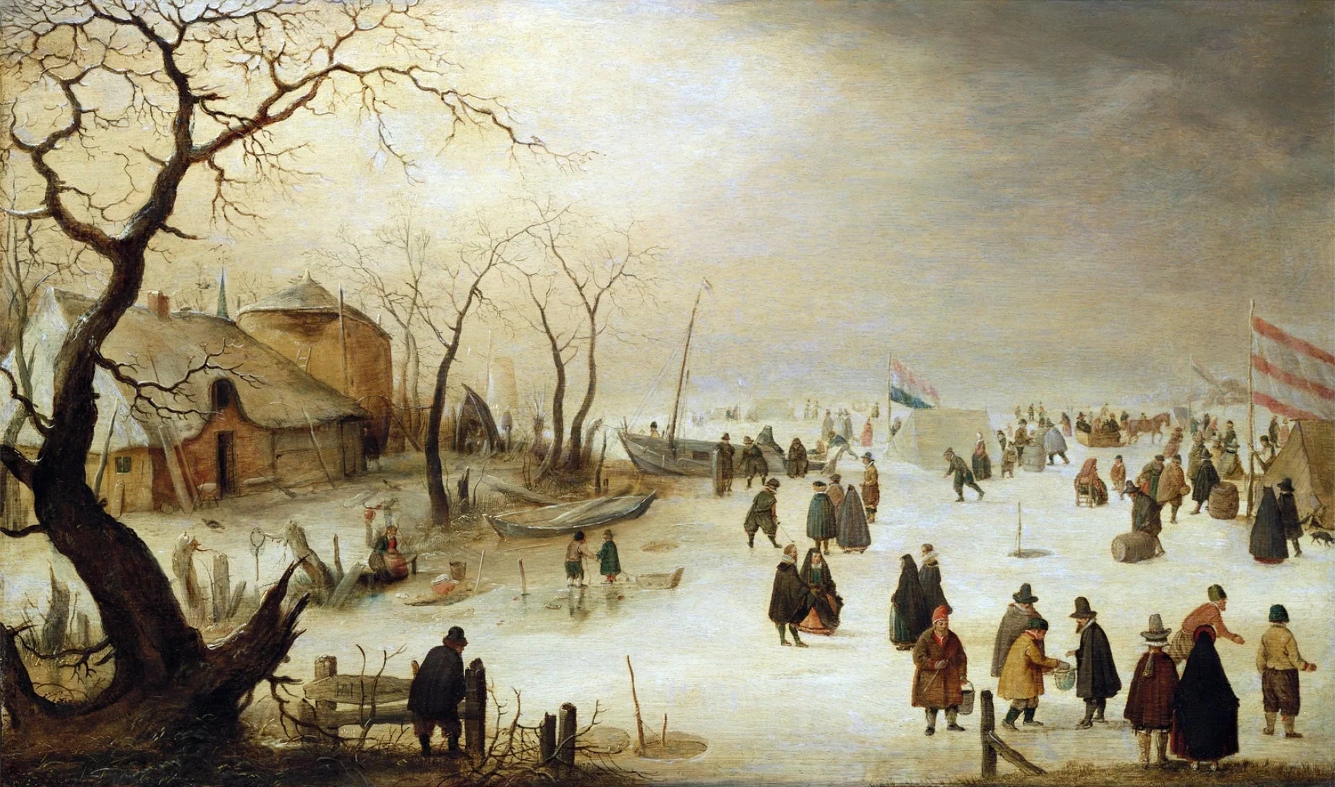 Paysage hivernal d'une rivière avec des silhouettes sur la glace - Hendrick Avercamp image 1 copie de tableau peinte à la main