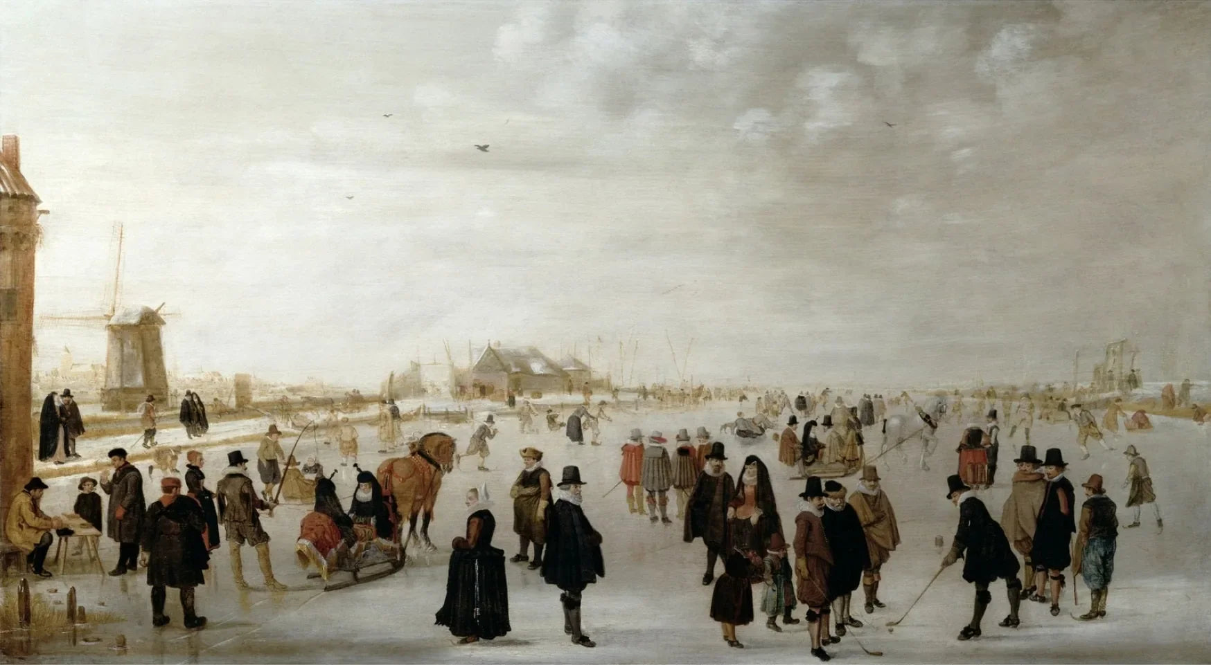 Paysage d'hiver sur la rivière Ijsel, près de Kampen, Hollande - Hendrick Avercamp image 1 copie de tableau peinte à la main