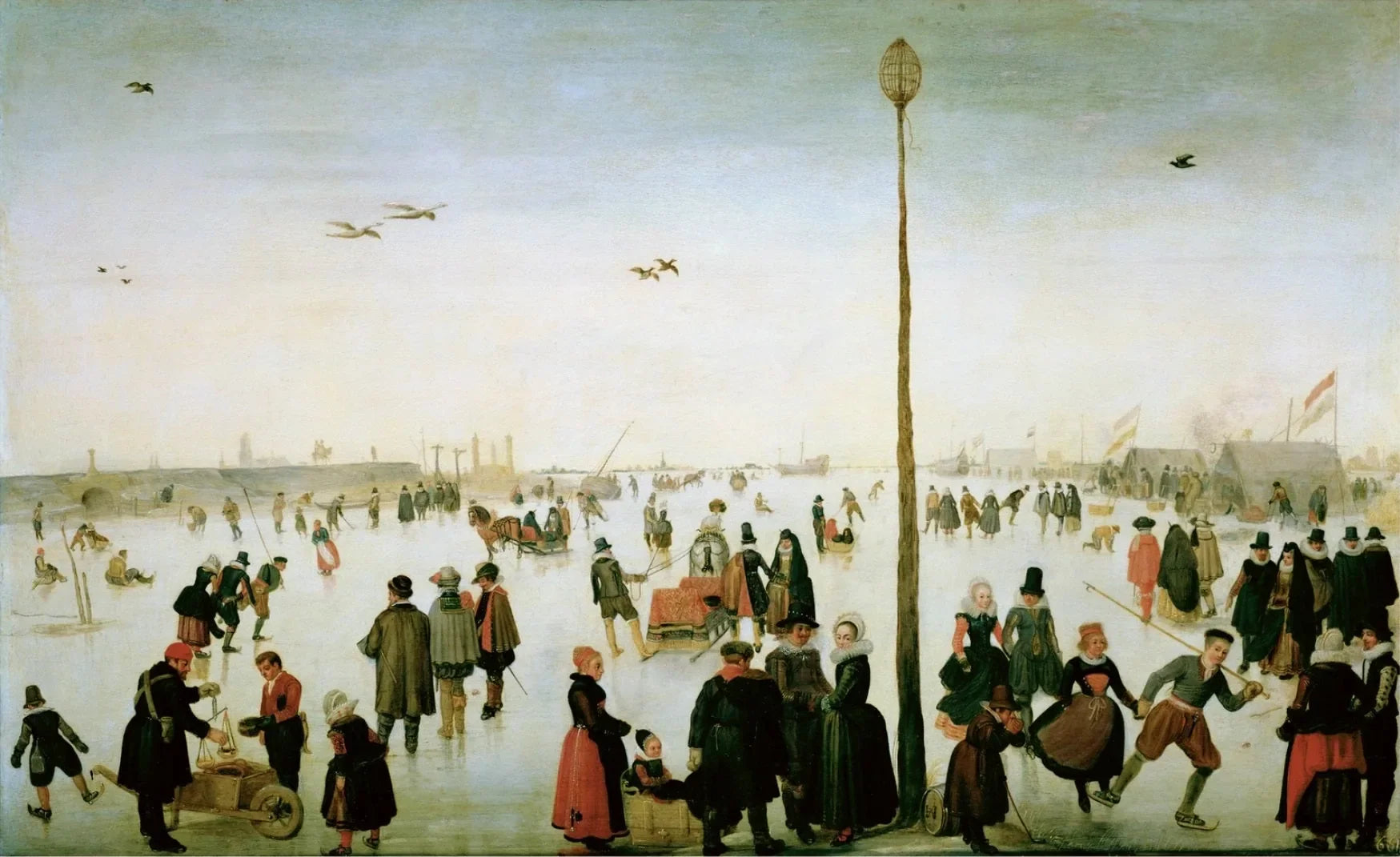 Paysage d'hiver avec une rivière gelée et des personnages - Hendrick Avercamp image 1 reproduction d’œuvre d’art à l’huile