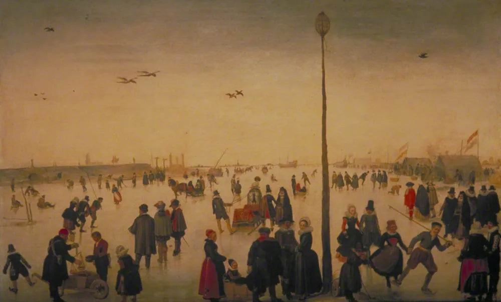 Paysage d'hiver avec une rivière gelée et des personnages - Hendrick Avercamp image 1 reproduction artisanale de tableau