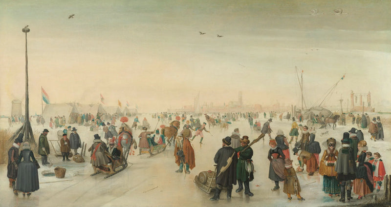 Profiter de la glace près d'une ville - Hendrick Avercamp