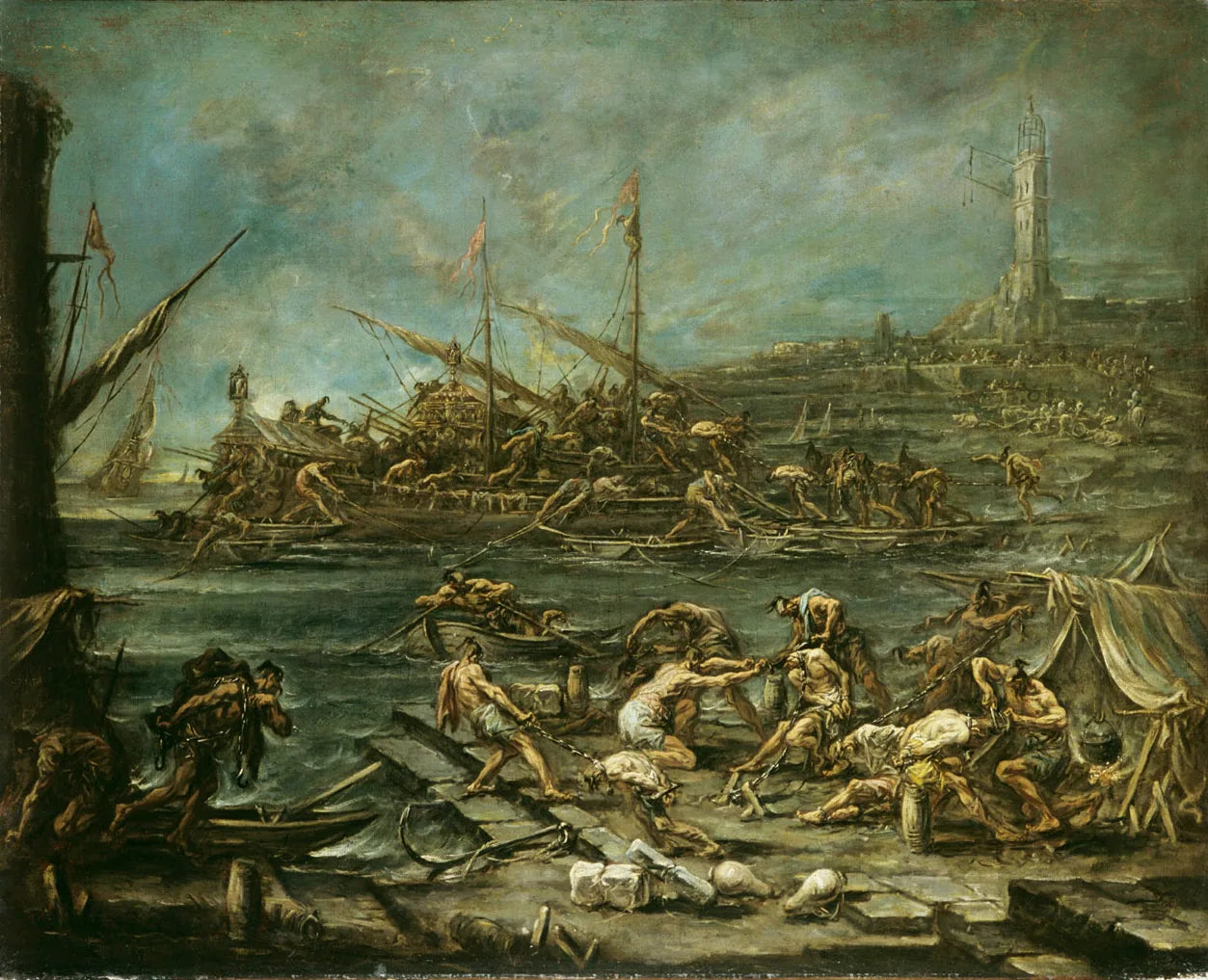 Embarquement des galériens dans le port de Gênes - Alessandro Magnasco image 1 reproduction d’œuvre d’art à l’huile