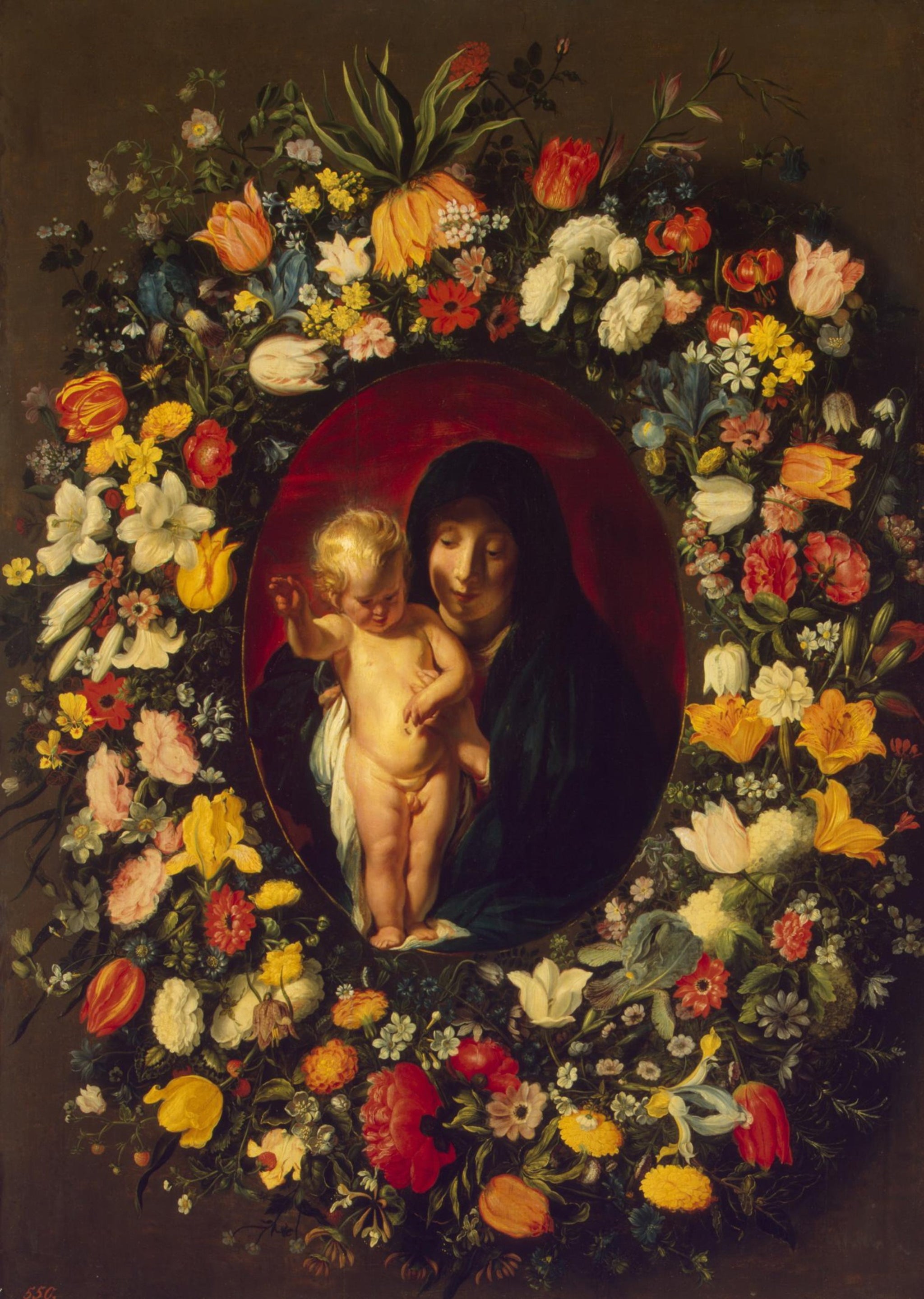 Vierge à l'Enfant dans une guirlande de fleurs - Jacob Jordaens image 1 copie peinte à la main à l’huile