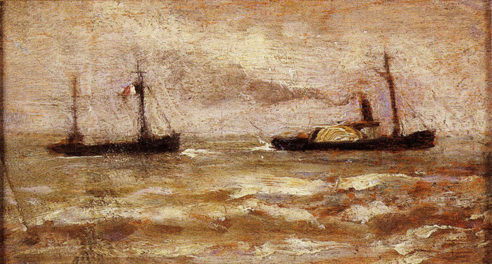 Seascape with Steamer and Sailing Ship - James Ensor