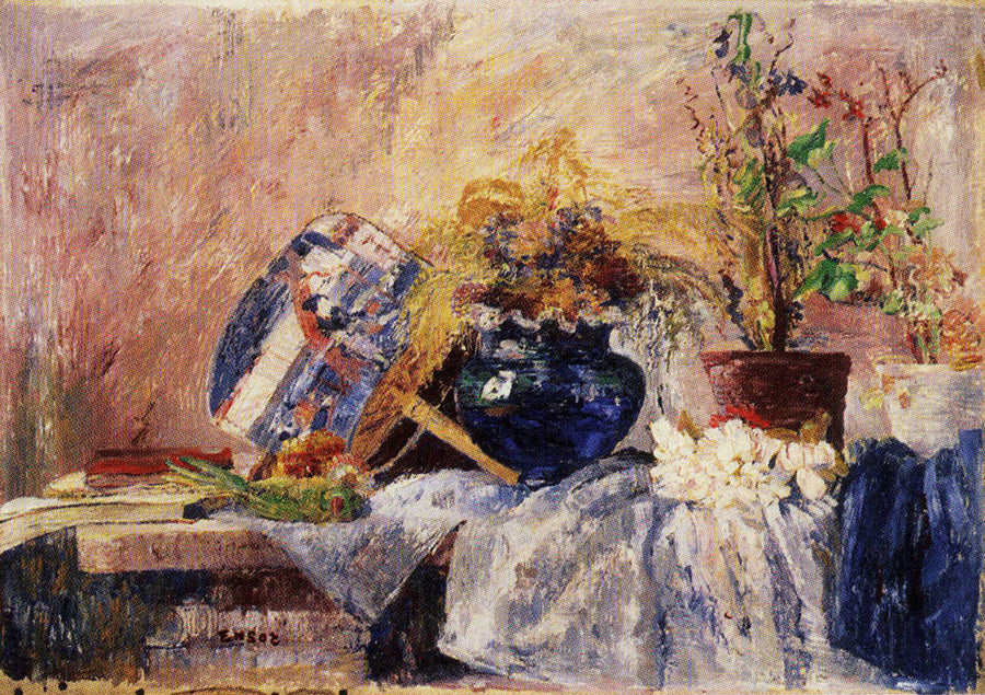 Still Life with Blue Vase and Fan - James Ensor