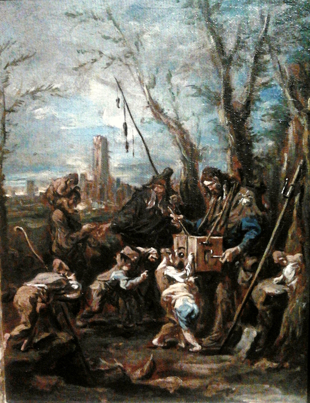 Le conteur errant avec une lanterne magique. - Alessandro Magnasco image 1 reproduction de peinture à l’huile