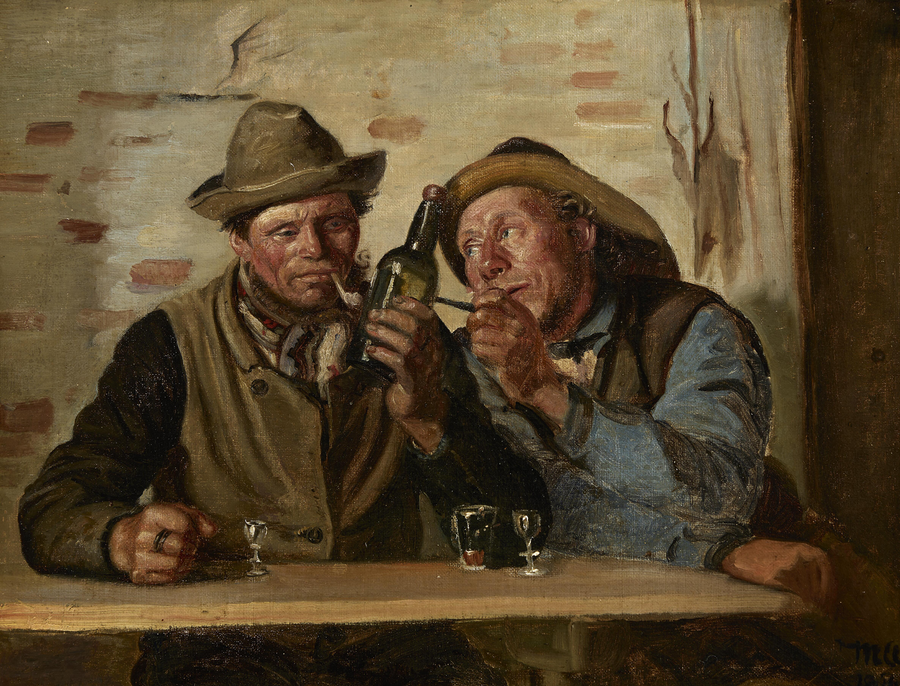 Deux pêcheurs de Skagen savourent une cigarette et un verre à l'auberge. - Michael Peter Ancher