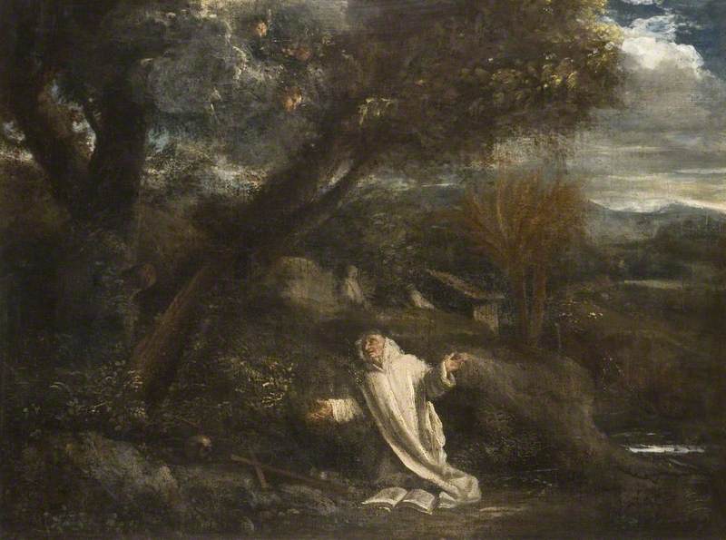 Paysage avec saint Bruno en extase - Pier Francesco Mola image 1 copie peinte à la main à l’huile