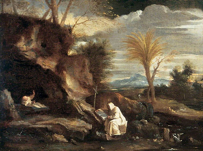Paysage rocheux avec deux moines chartreux - Pier Francesco Mola