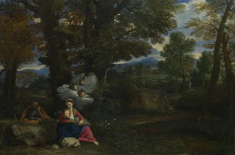 Reposez-vous pendant le vol vers l'Égypte - Pier Francesco Mola image 1 tableau peint à l’huile sur toile