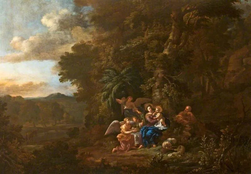 Paysage avec le reste du vol vers l'Égypte - Pier Francesco Mola image 1 copie de tableau peinte à la main