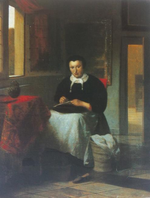 Brodeuse - Samuel van Hoogstraten image 1 reproduction de peinture à l’huile