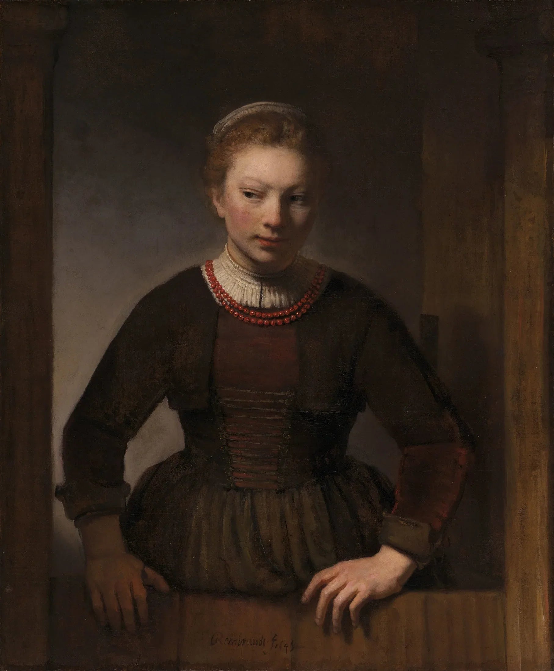 Jeune femme devant une porte entrouverte - Samuel van Hoogstraten image 1 reproduction réalisée par Alpha Reproduction