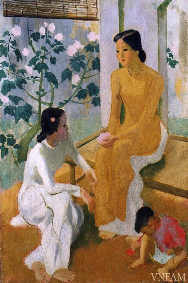 Deux jeunes femmes et un enfant, Tô Ngọc Vân, 1944, huile sur toile