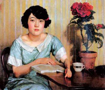 Jiang Biwei près d’une table, Xu Beihong, 1925, huile sur toile