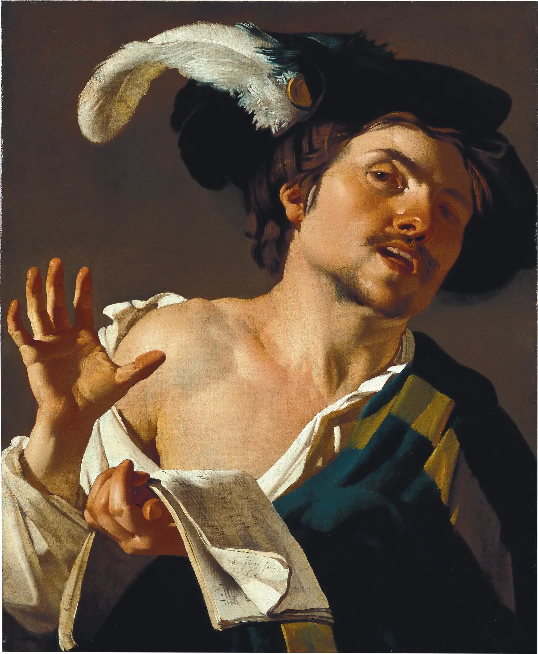 Jeune homme qui chante - Dirck van Baburen image 1 copie peinte à la main à l’huile