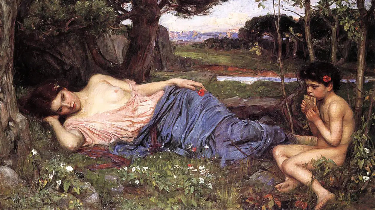 À l'écoute de mes douces tuyauteries - John William Waterhouse image 1 copie de tableau peinte à la main