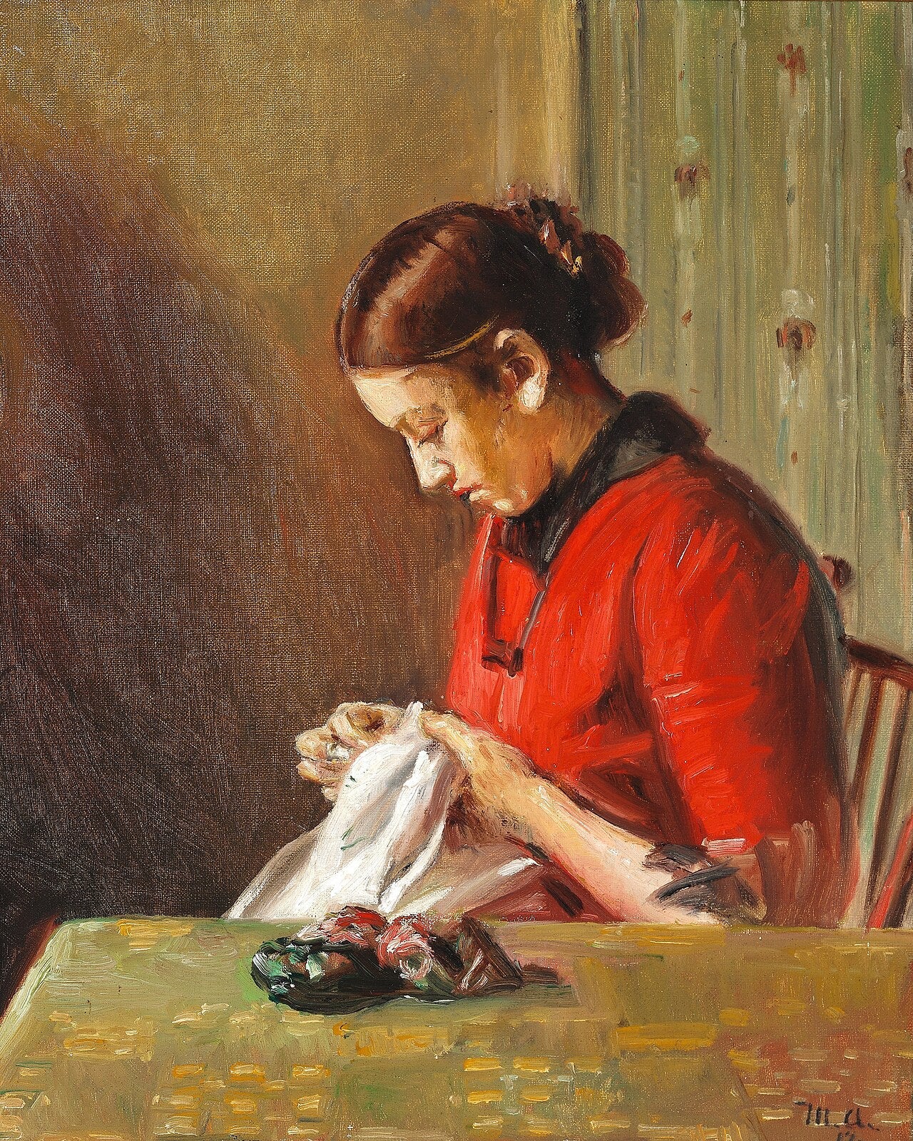 À la broderie. - Michael Peter Ancher image 1 copie peinte à la main à l’huile