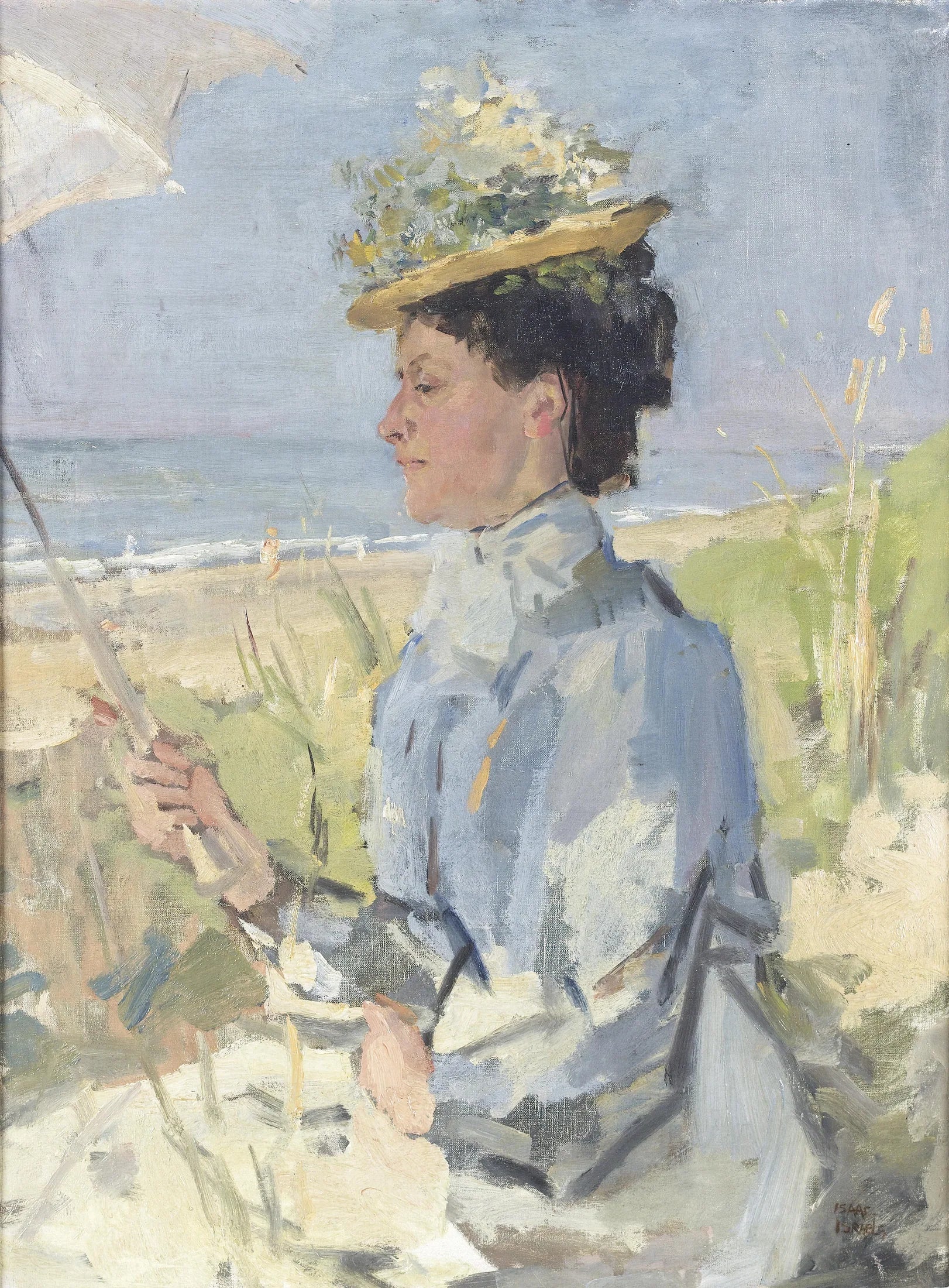 À la plage - Portrait de Martha Salomon - Isaac Israëls image 1 reproduction de peinture à l’huile