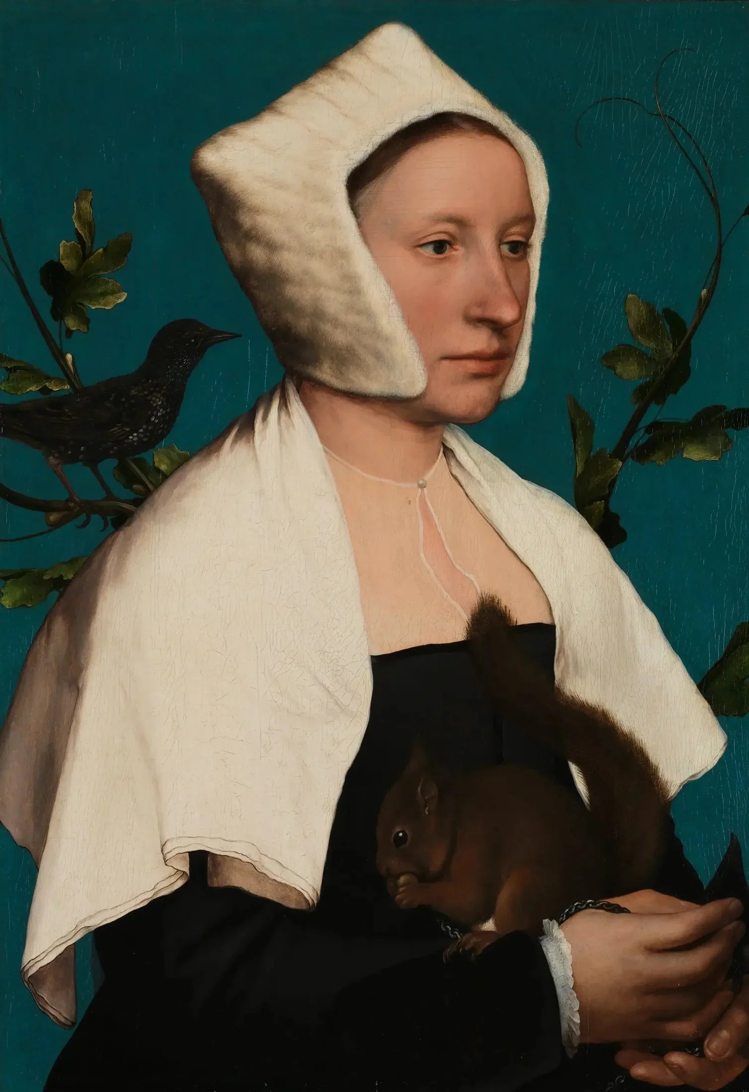 A Lady with a Squirrel and a Starling (Anne Lovell?) - Hans Holbein le Jeune image 1 copie de tableau peinte à la main