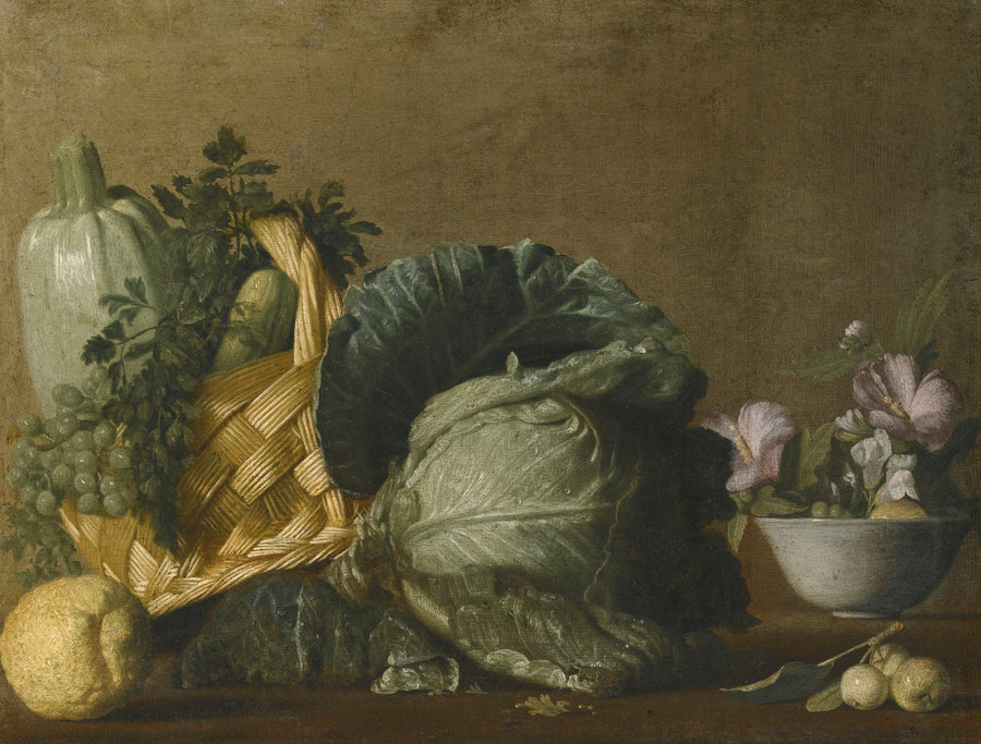 A Still Life with a Marrow, a Courgette and Grapes - Bernardo Strozzi