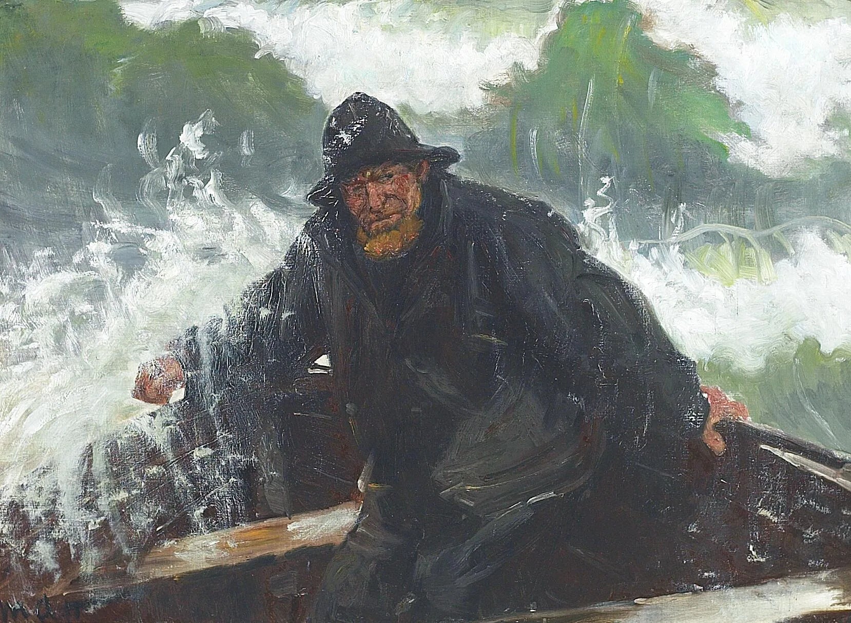 À travers les vagues. - Michael Peter Ancher image 1 copie peinte à la main à l’huile