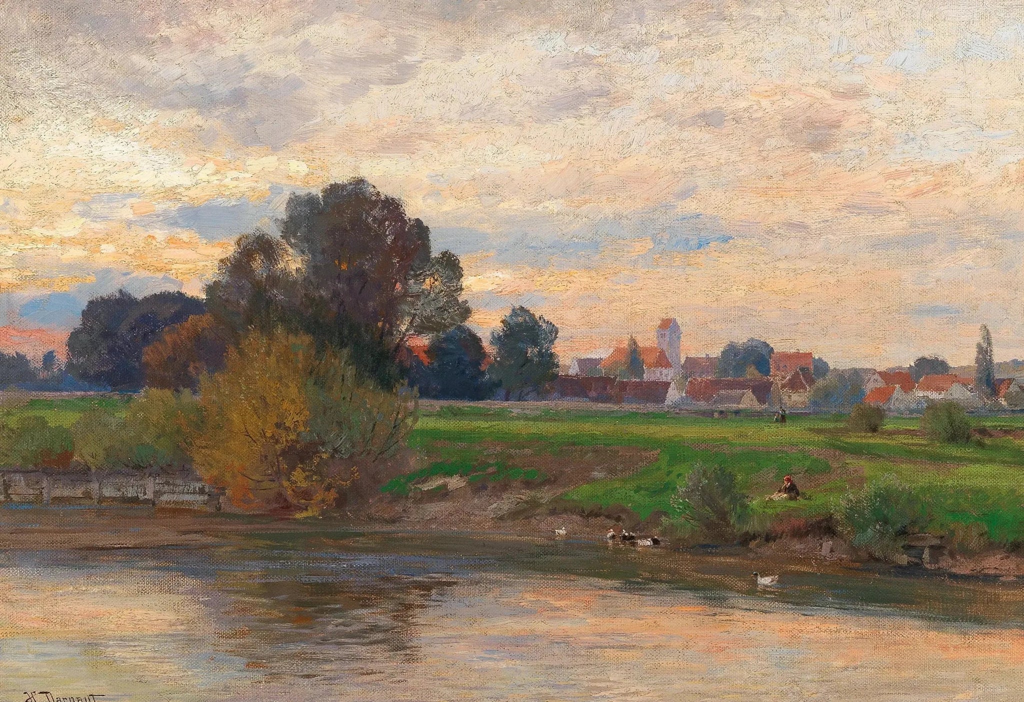 Abendlandschaft Etzenhausen bei Dachau - Hugo Darnaut image 1 tableau peint à l’huile sur toile