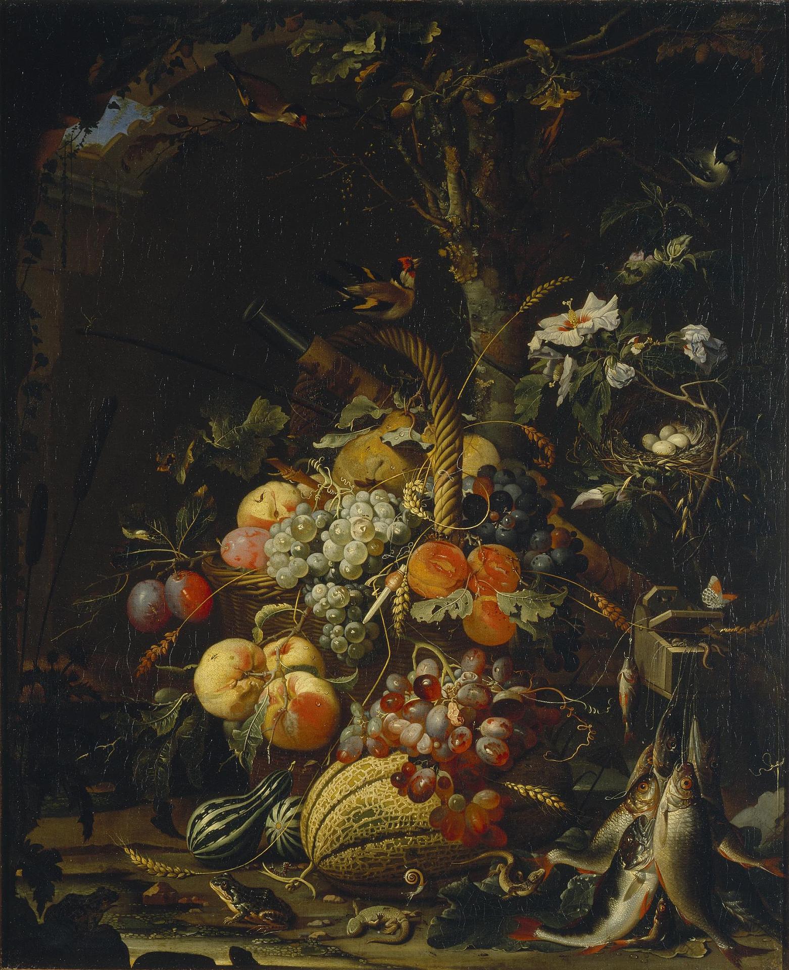 Vase de fleurs avec fruits - Abraham Mignon