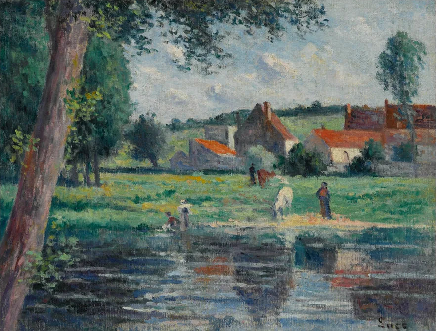 Abreuvoir au bord de la Cure - Maximilien Luce image 1 reproduction de peinture à l’huile