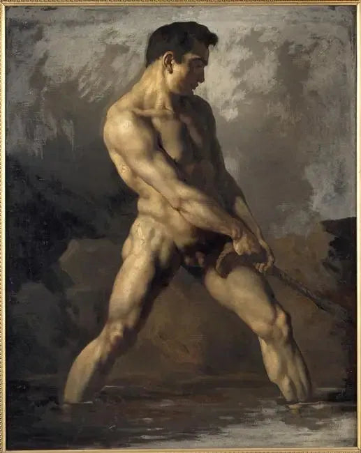 Académie d'homme debout, tirant sur une corde - Théodore Géricault