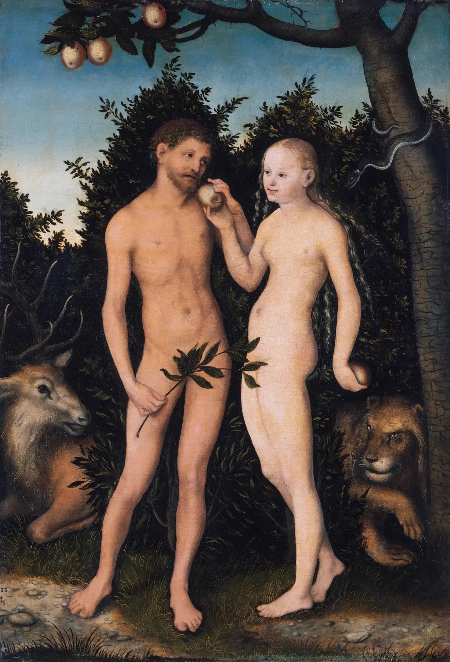 Adam et Ève au Paradis - Lucas Cranach the Elder image 1 copie de tableau peinte à la main