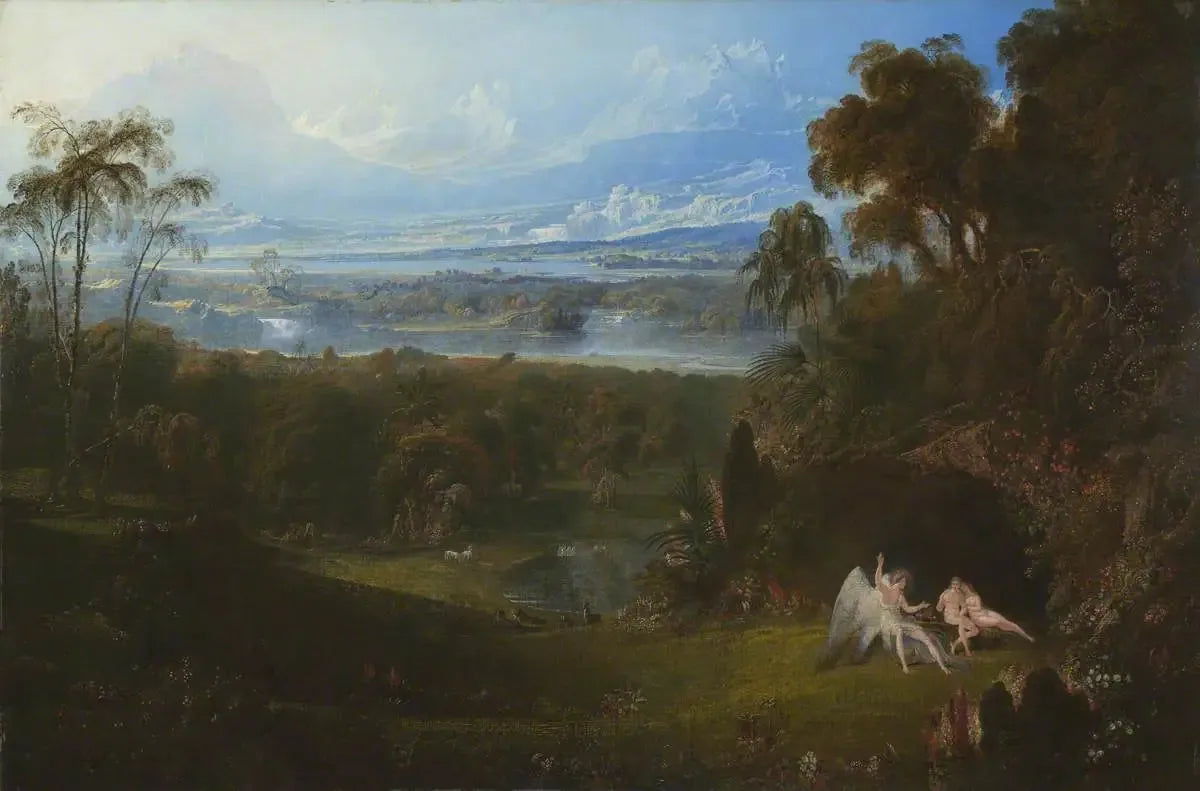 Adam et Ève divertissant l'ange Raphaël - John Martin image 1 copie peinte à la main à l’huile