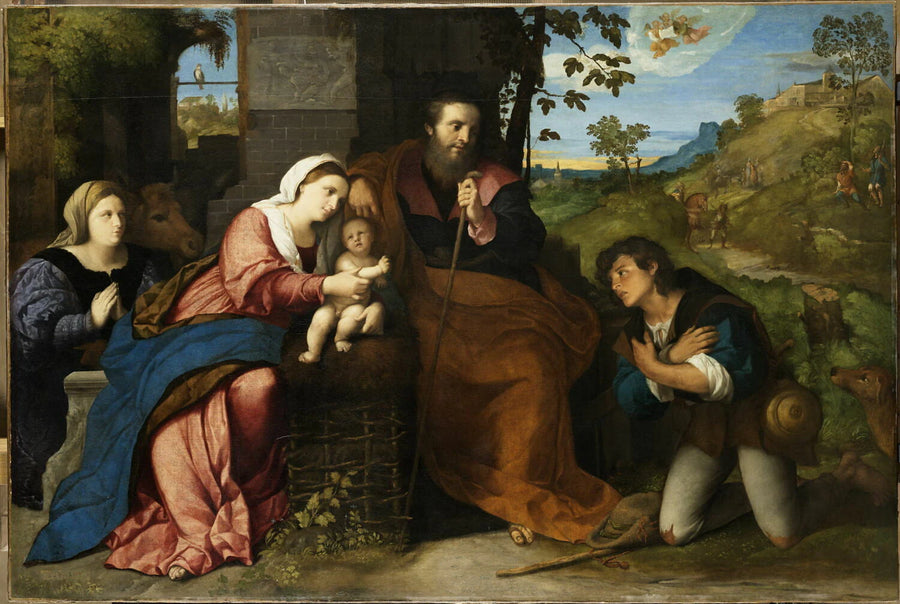 L'Adoration des bergers avec une donatrice - Palma Vecchio (Jacopo Nigreti, ou Negretti, dit)