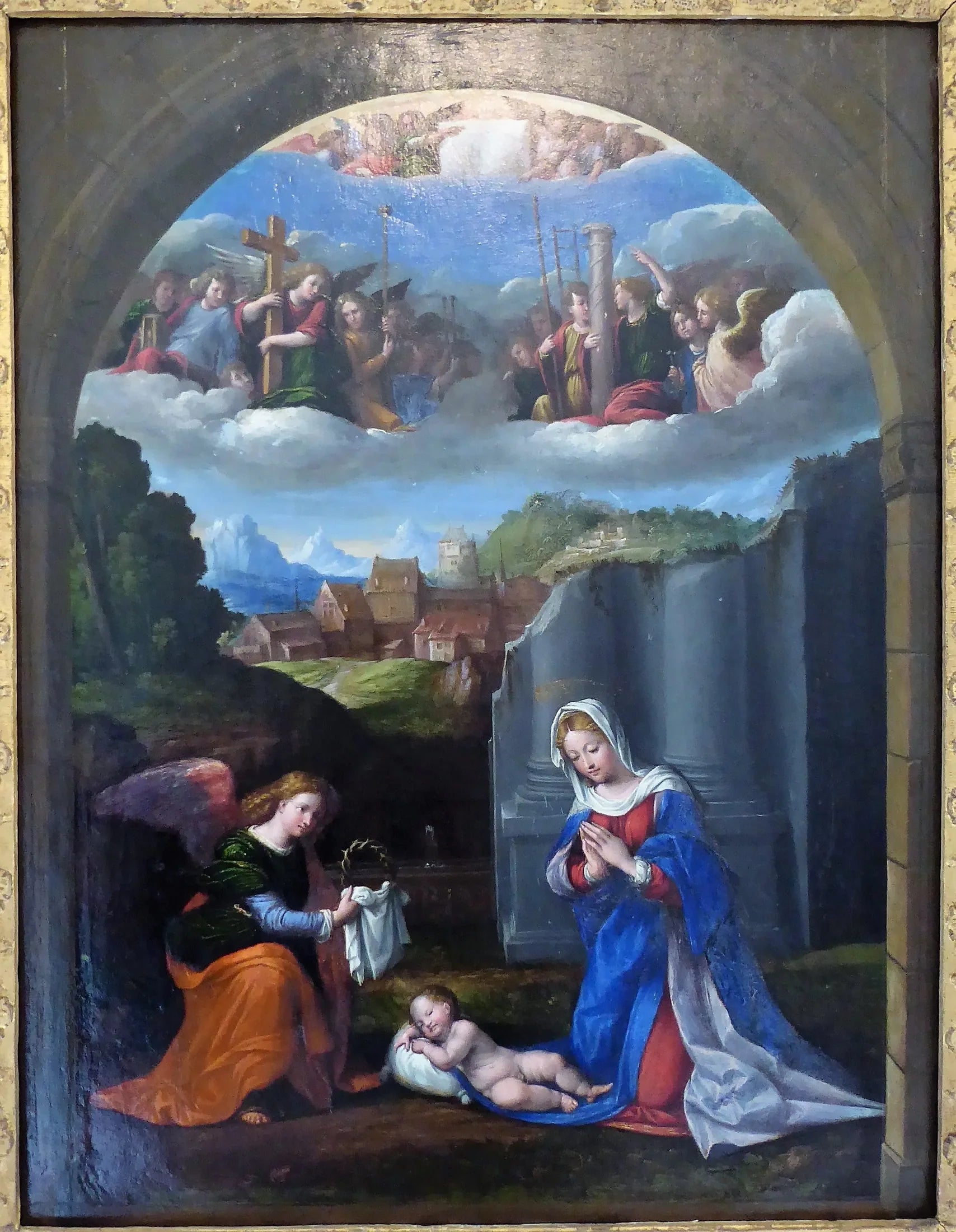 Adoration de l'Enfant, avec les instruments de la Passion - Benvenuto Tisi image 1 copie de tableau peinte à la main